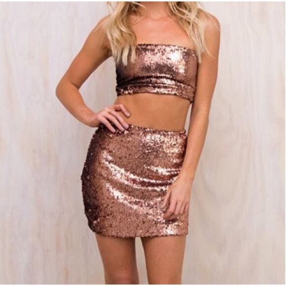 Motel Cherry Tube Sequin Skirt - Picture 1 of 8
